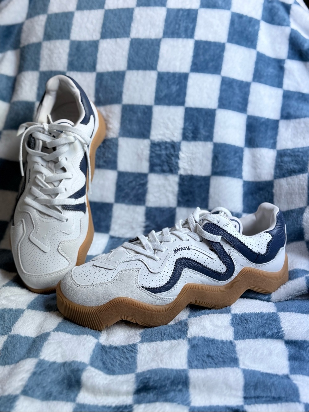 MSCHF V2.wav Men’s 10 White Cream Navy Wavy Sneakers MSCHF015 Gum Sole NWOT